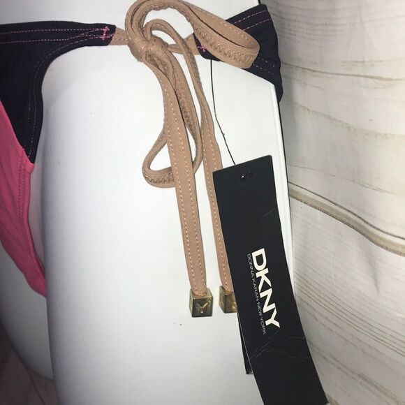 DKNY Colorblock Pink/Black String Bikini Bottom-L - Picture 3 of 5